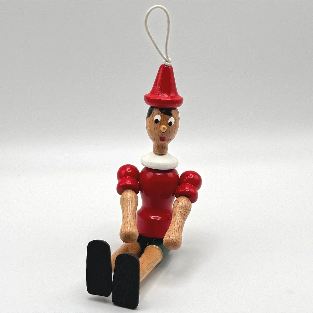 Vintage Wooden Pinocchio Ornament Made in Italy Articulated Hanging‎ Figure Toy